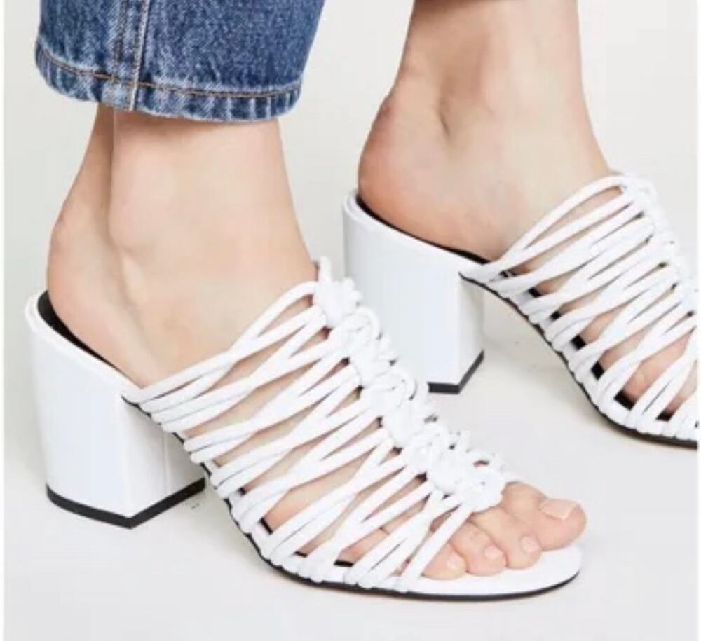Rebecca Minkoff Calanthe Block Heel Knotted White Mules Slip-on Heels
